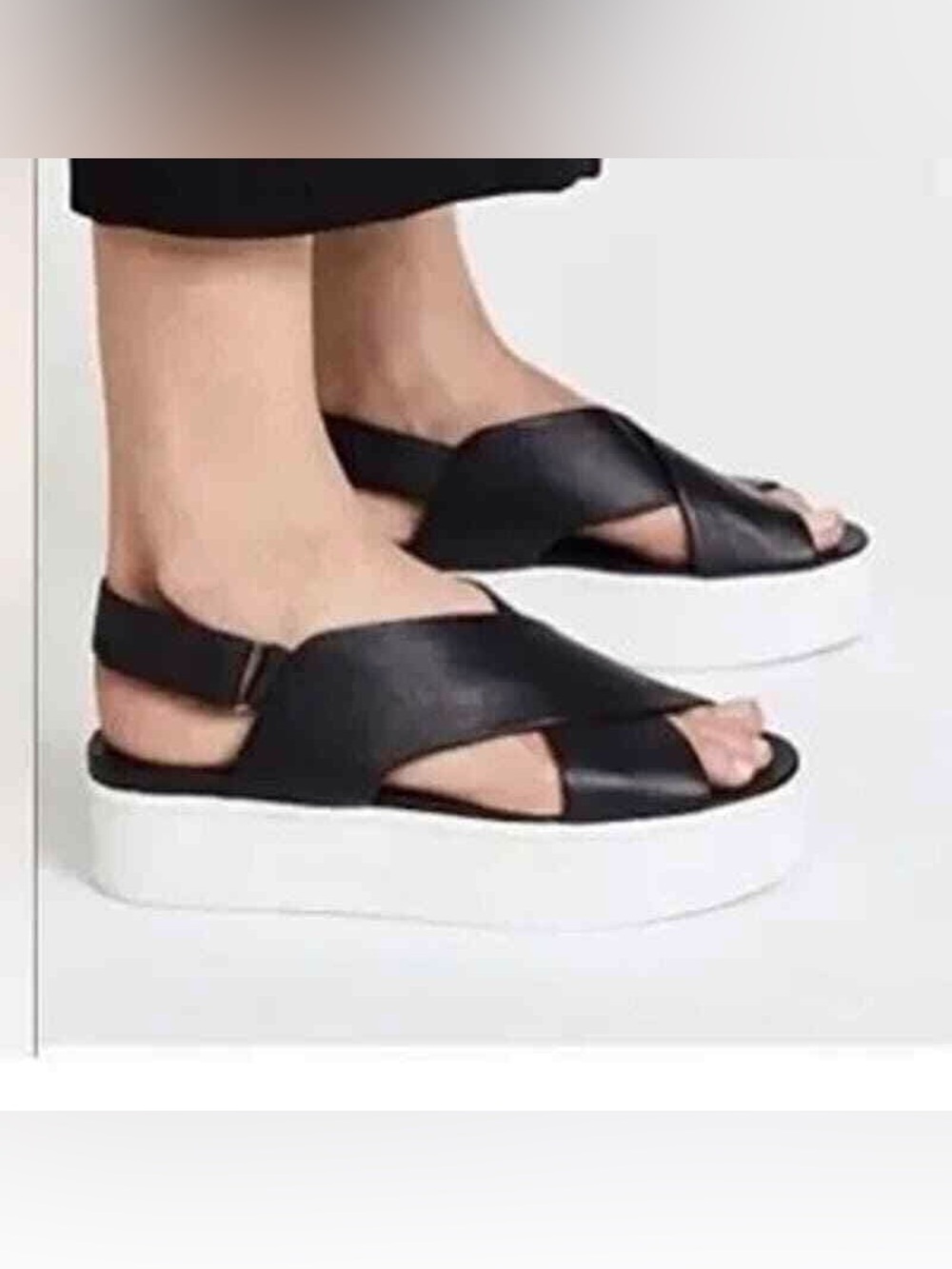Vince Weslan Black Leather Platform Strappy Sandals (8.5)